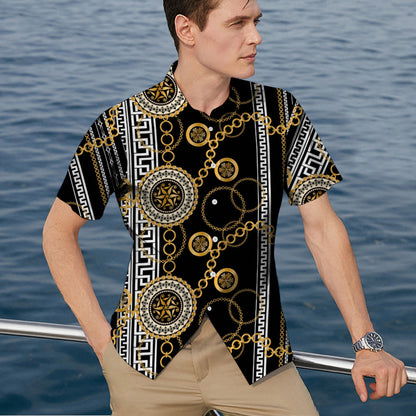 2022 Summer Hot Sale Hawaiian 3D Digital Printed Striped Business Luxury Style Men's Shirts