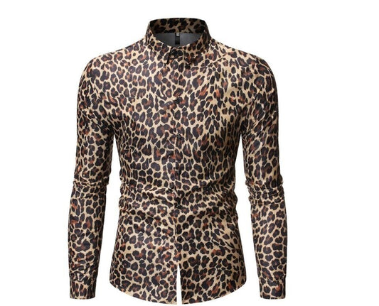 Men's Leopard Print Slim Fit Long Sleeve Shirt