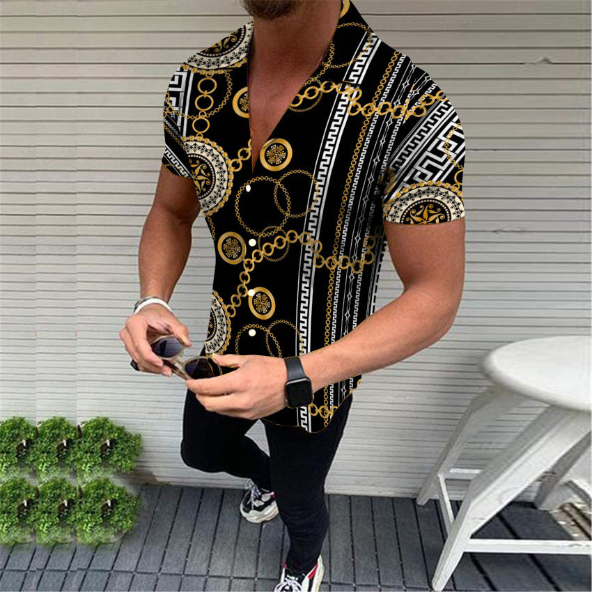 2022 Summer Hot Sale Hawaiian 3D Digital Printed Striped Business Luxury Style Men's Shirts